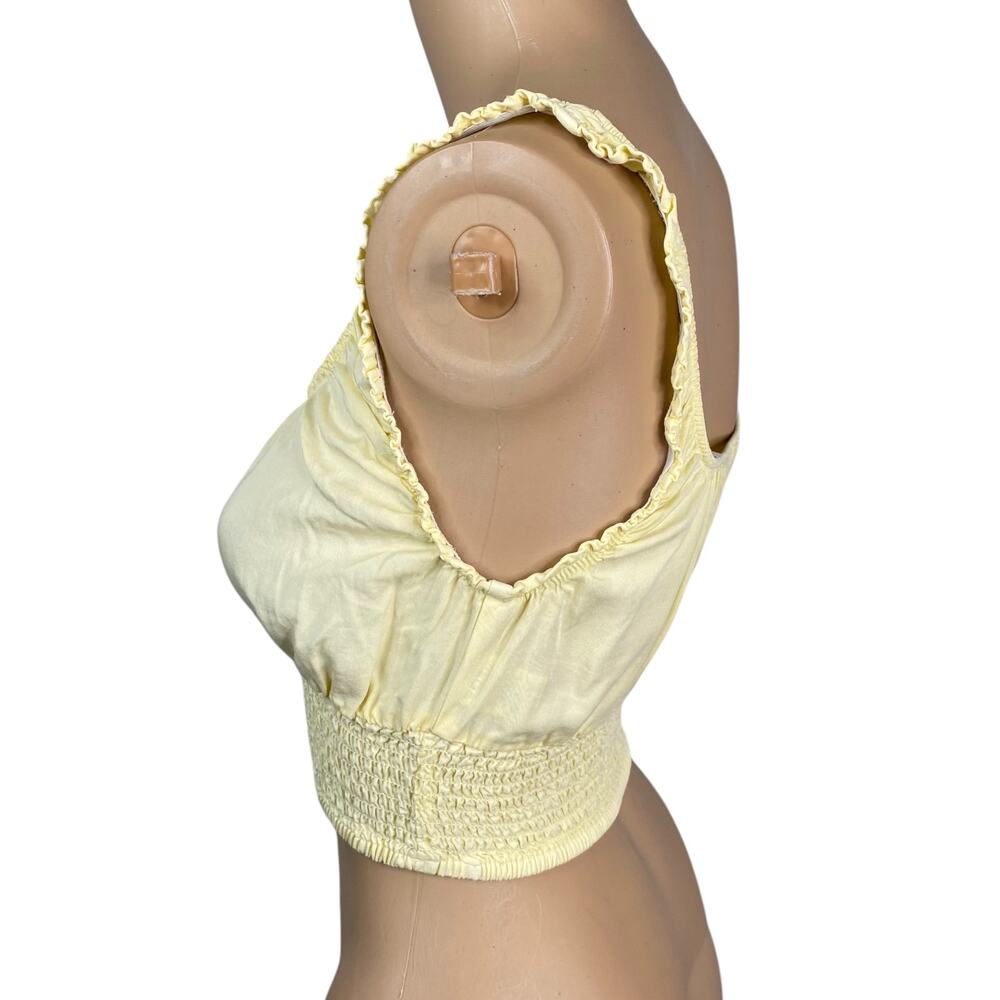 Love Tree NWT Butter Yellow Tencel Milkmaid Crop Top Smocked Coquette Cottage L - Picture 4 of 7